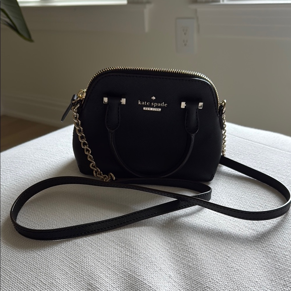 Kate Spade Black Leather Crossbody Bag with Gold Hardware